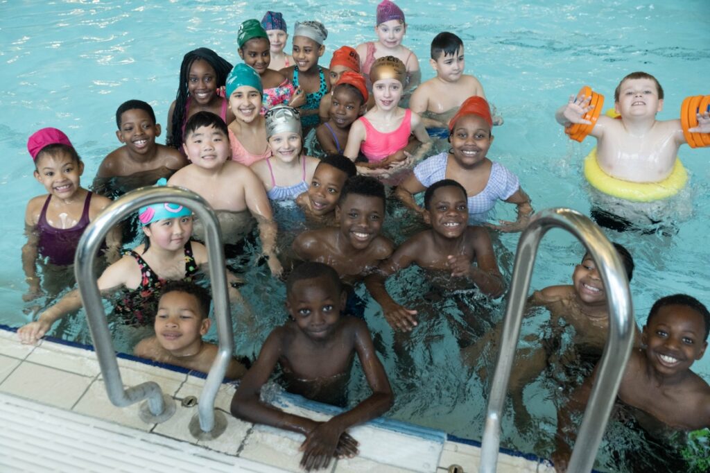 Children swimming in a pool