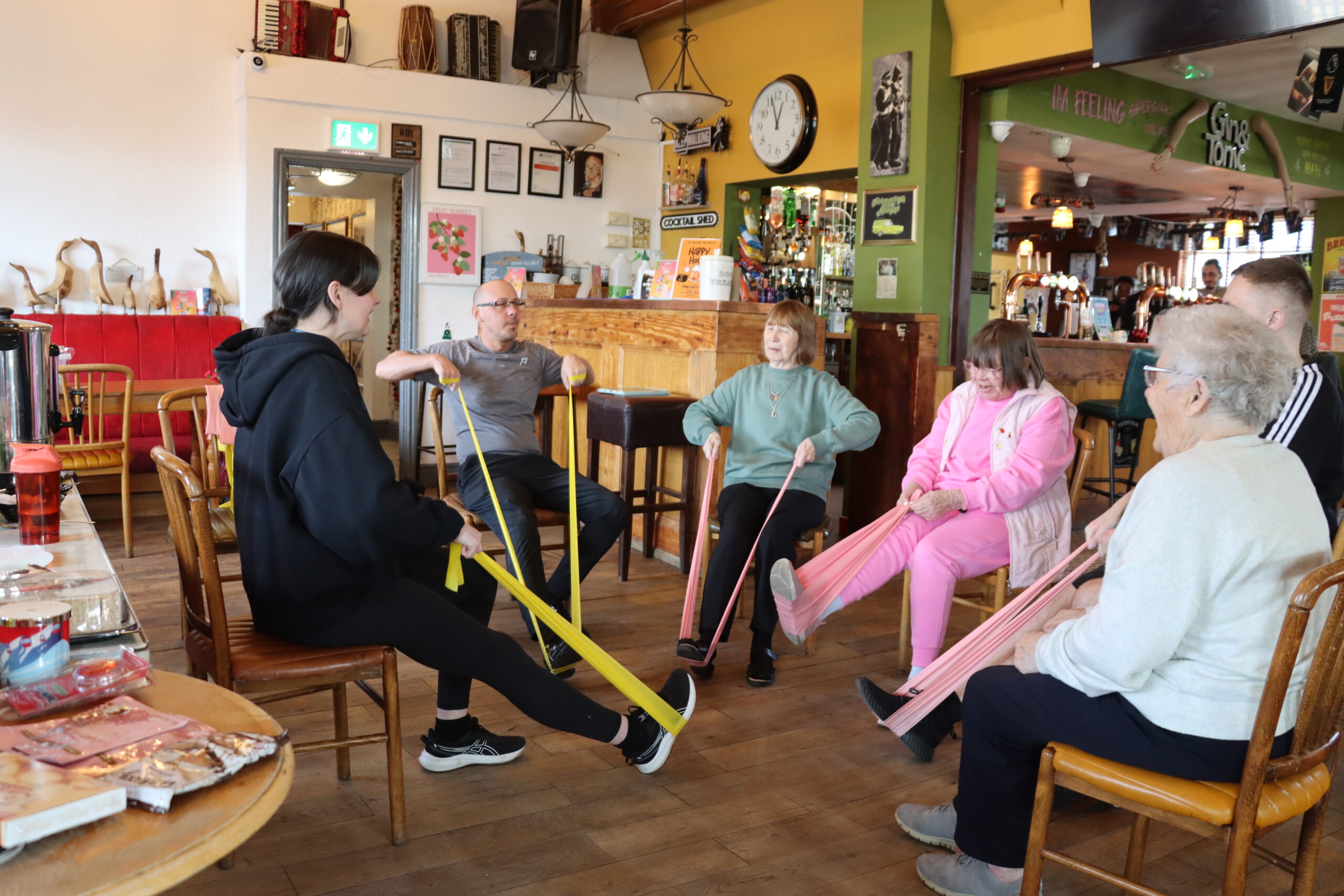 Group exercise in a pub