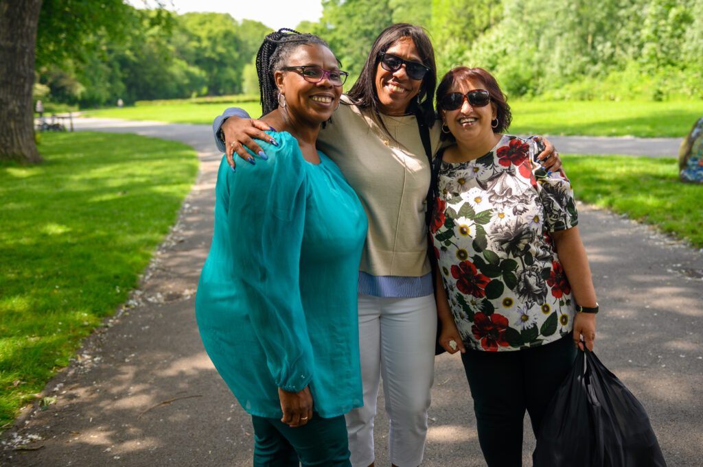Group of women on park footpath