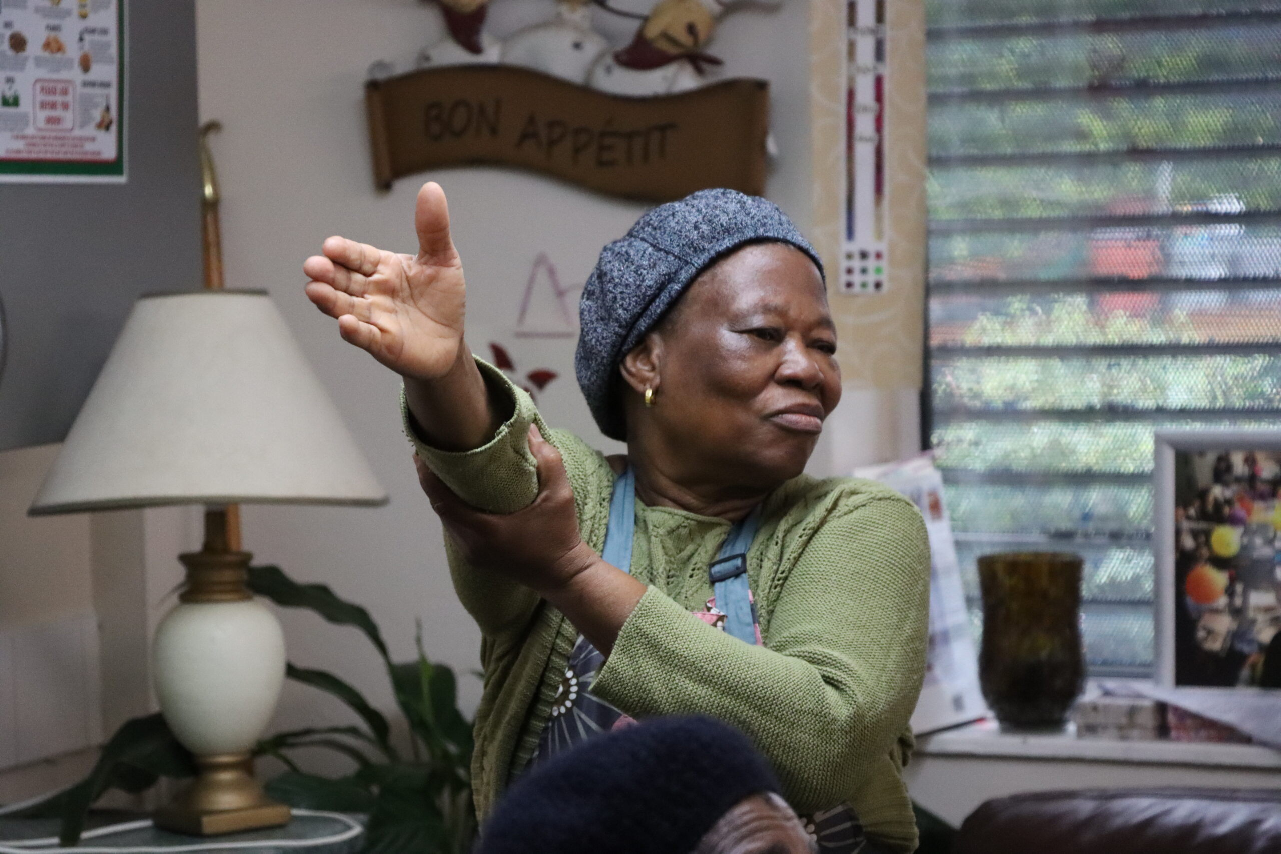 Woman doing an arm stretch
